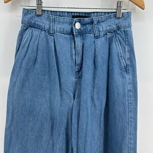 Who What Wear Jeans‎ Womens 4 Blue Denim Pleated High Waist Wide Leg Streetwear